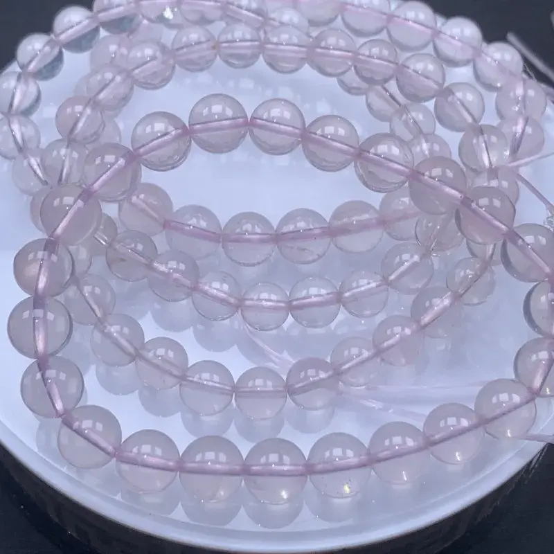 德国天然莫桑比克粉晶星光粉水晶手链六芒星光粉晶手串成品散珠