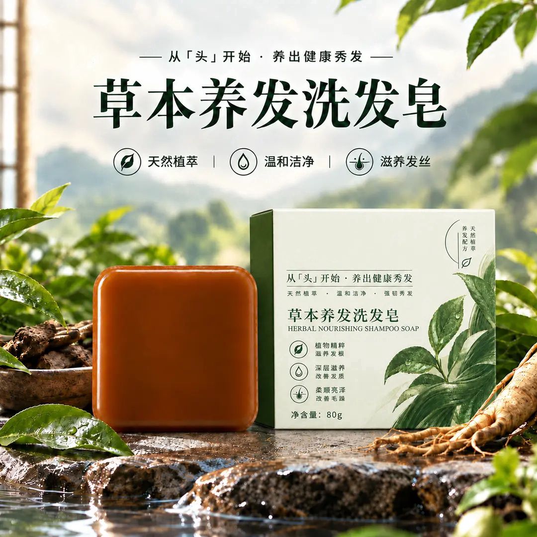 草本养发洗发皂温和洁净柔顺亮泽