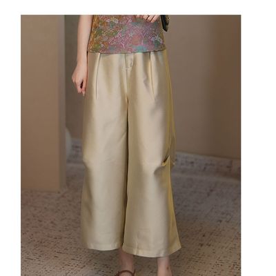 【鎏金岁月】新中式国风缎面休闲裤子薄款微喇阔腿裤女直筒九分裤