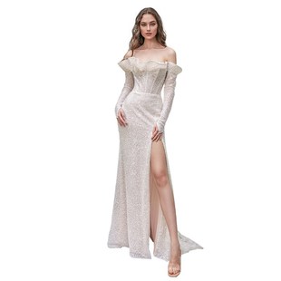 Dress Boat Long Gradient Slee Dresses Print Evening 新品 Neck