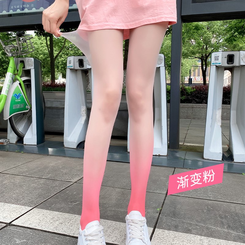 渐变丝袜开档黑七色粉灰蓝紫黑白夏天新款2022爆款性感美腿色连裤
