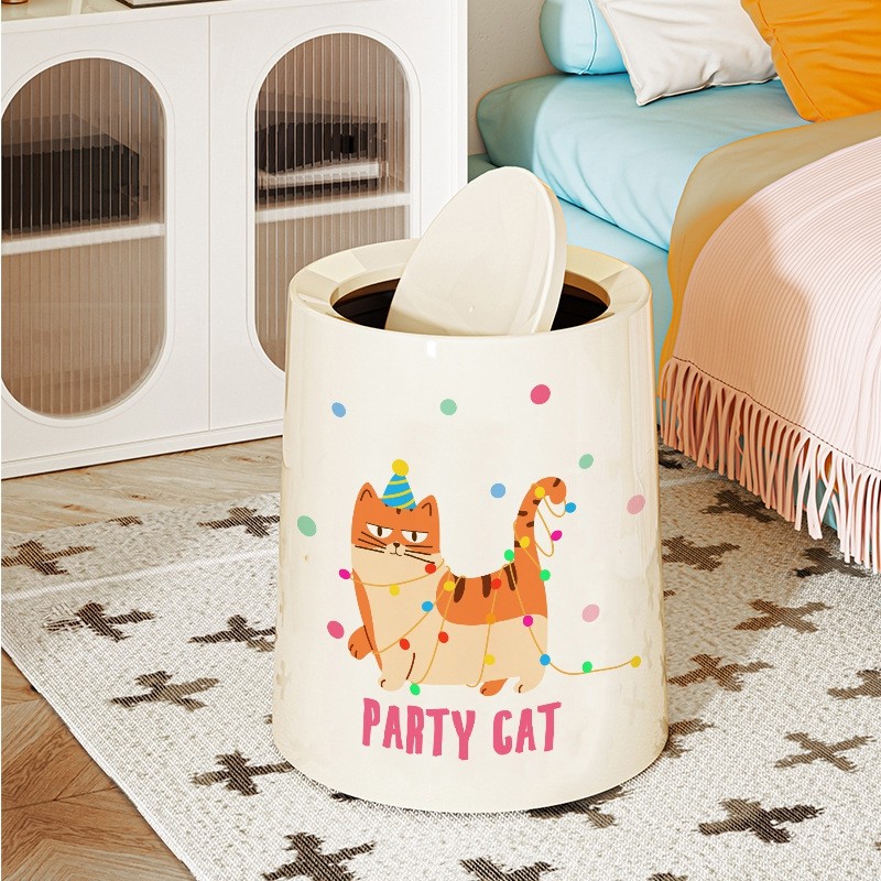 摇盖可爱小猫垃圾桶高垃圾桶大容量家用双层厕所大容量纸篓值颜