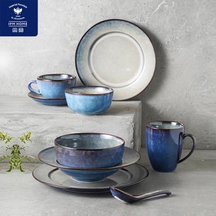IPM 北欧风餐具陶瓷家用碗盘一人食 HOME俄皇深海Ocean餐具6件套装