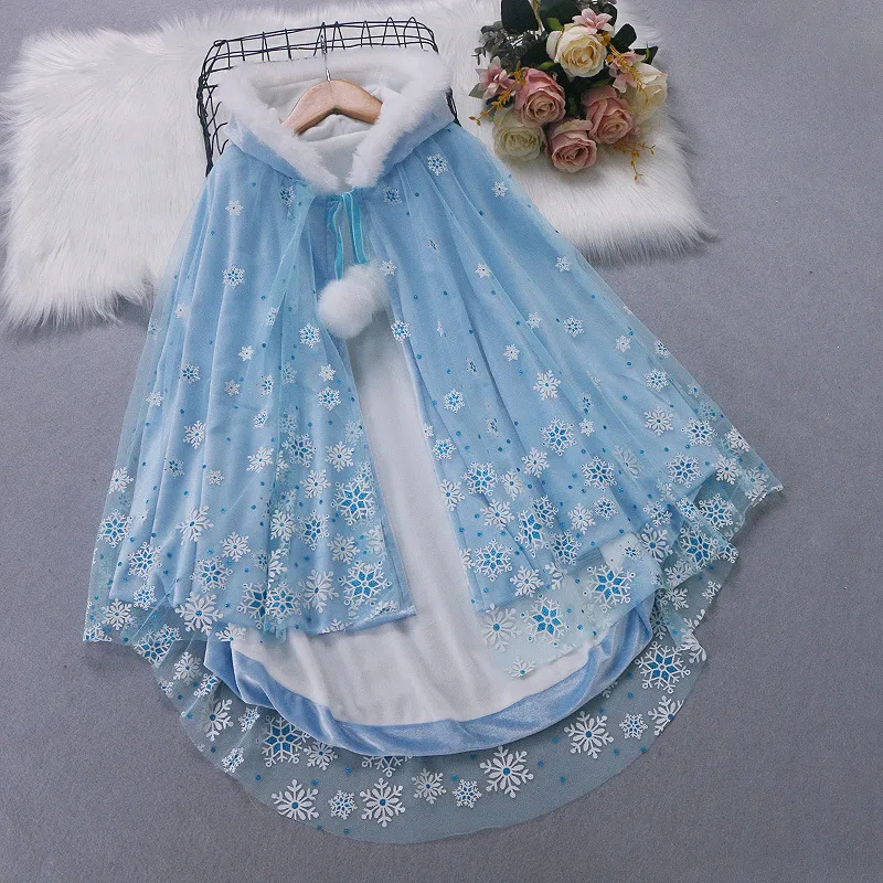 韩国丝绒冰雪奇缘爱莎披风斗篷儿童保暖披肩加绒加厚外搭坎肩