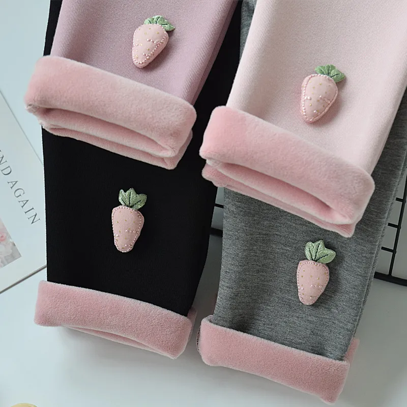 冬季童装加厚女童加绒打底裤高腰一体绒中小大童羊羔绒裤子