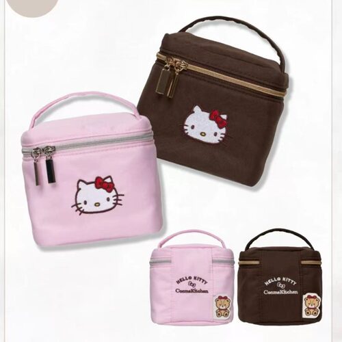 日本LORZ卡通Kitty刺绣化妆包女生精致蝴蝶结旅行便携手提收纳包