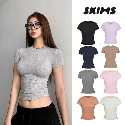 【国内现货】SKIMS短袖卡戴珊同款cotton rib螺纹塑身上衣运动T恤