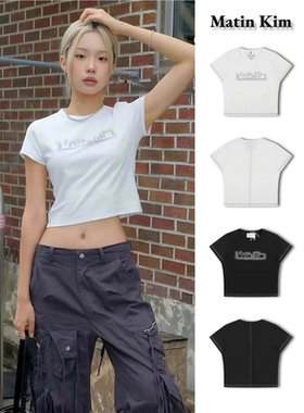 韩国MatinKim明线晕染字母T虞书欣鞠婧祎jennie同款圆领短袖上衣