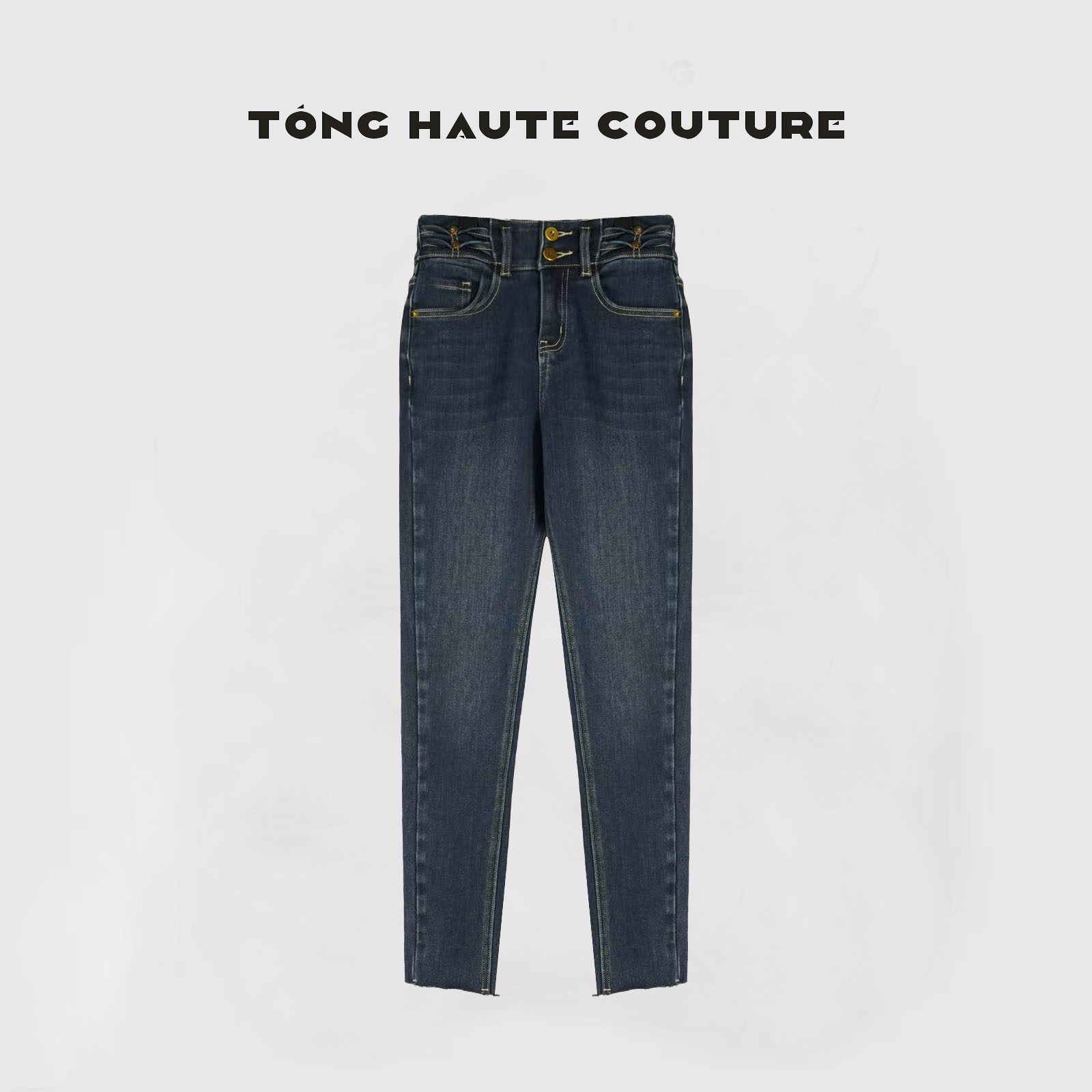 冬季新款高腰设计师款百搭磨毛加绒时尚牛仔裤 YK141