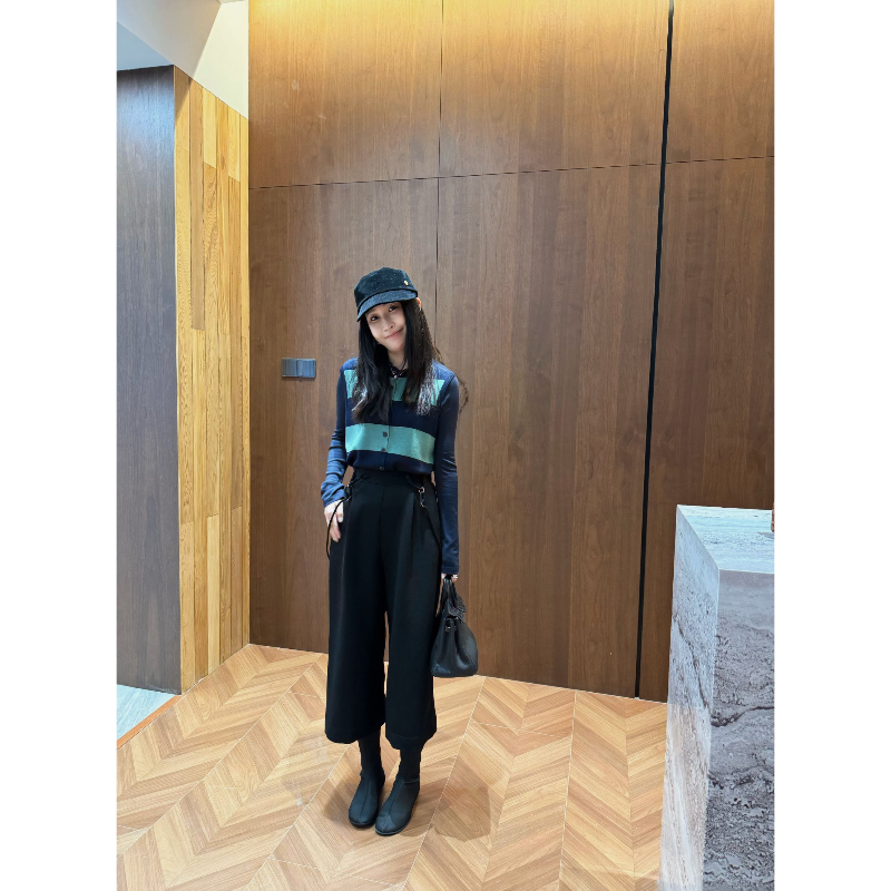 【空林】绵羊毛轻奢设计师定制款高级感百搭拼色套装 YY607