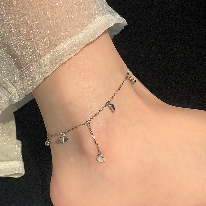 百搭女脚链 高级感轻奢爱心流苏水滴脚饰 日常甜美风格设计