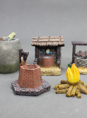 石井打水古山间流水塔楼微缩摆件
