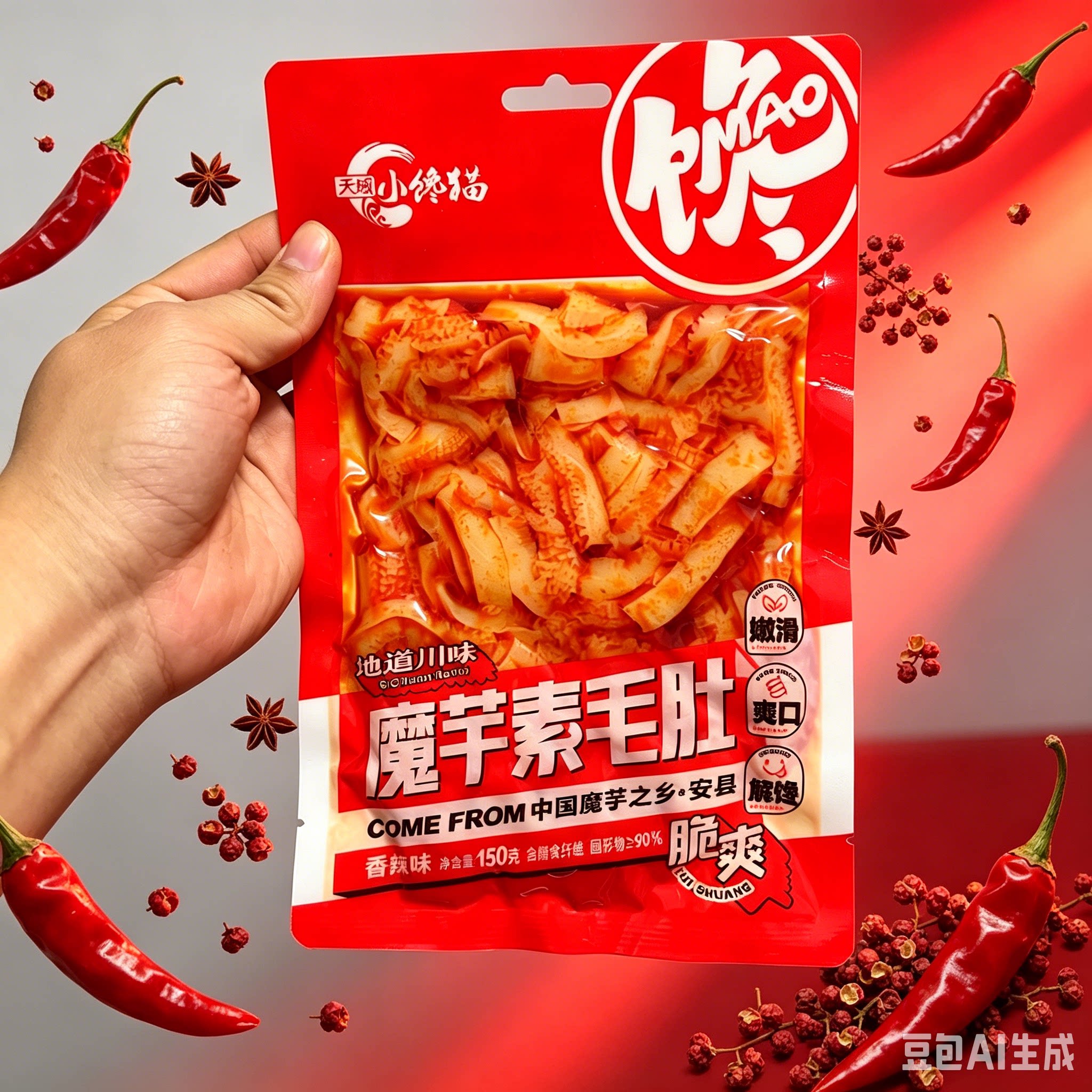 小馋猫魔芋素毛肚香辣味袋装即食素肉解馋小吃150g