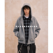 S123 格子拼接连帽羽绒服外套宽松开衫 柔绒逸叠 90白鸭绒冬季