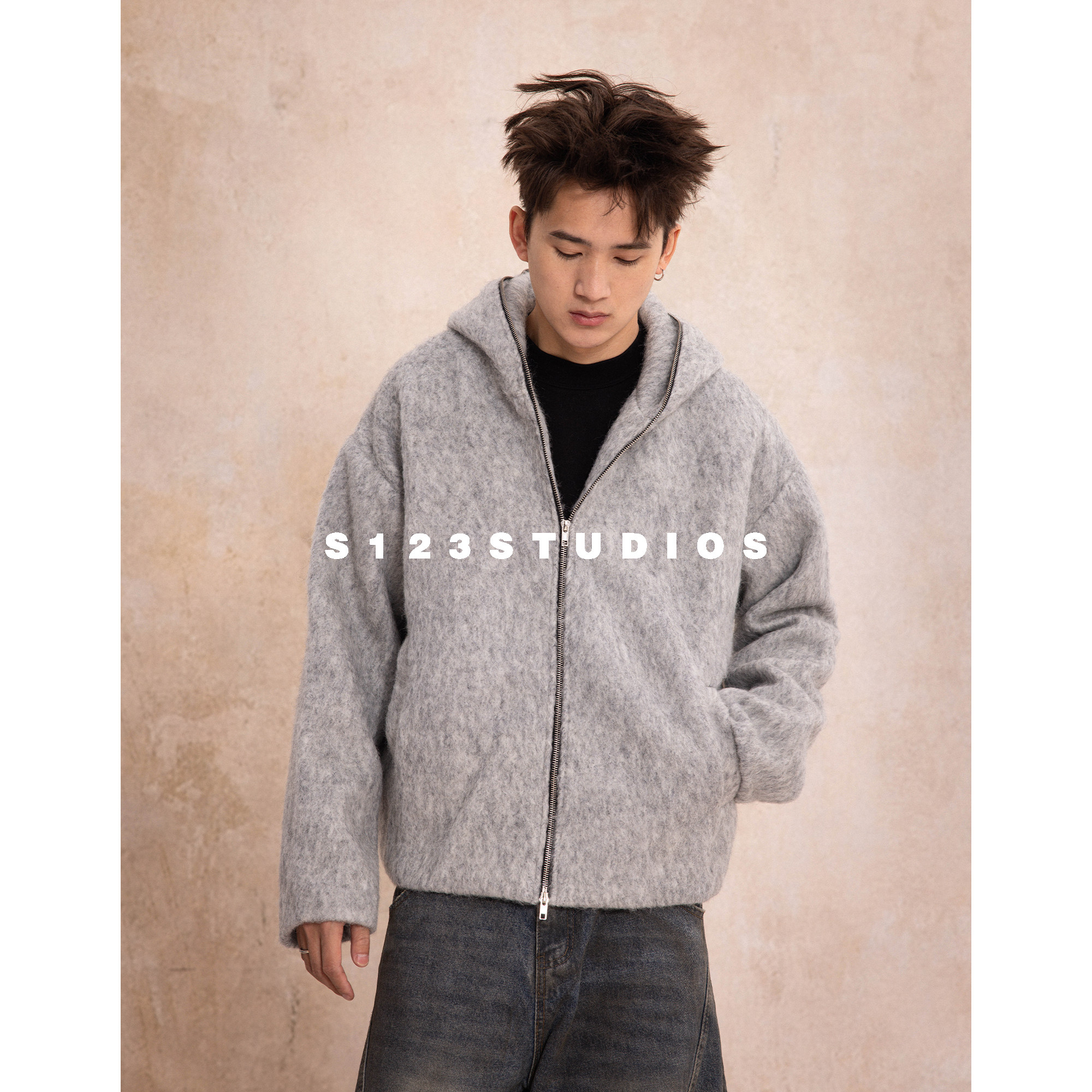 S123秋冬新款美式休闲羊毛短款毛呢连帽夹克外套男宽松棉服上衣,男装,毛呢大衣,淘宝优惠券,粉丝福利购,淘宝优惠卷