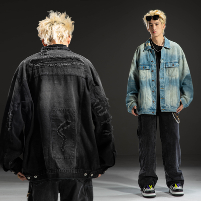 贴布糜烂破坏之闪电牛仔夹克外套