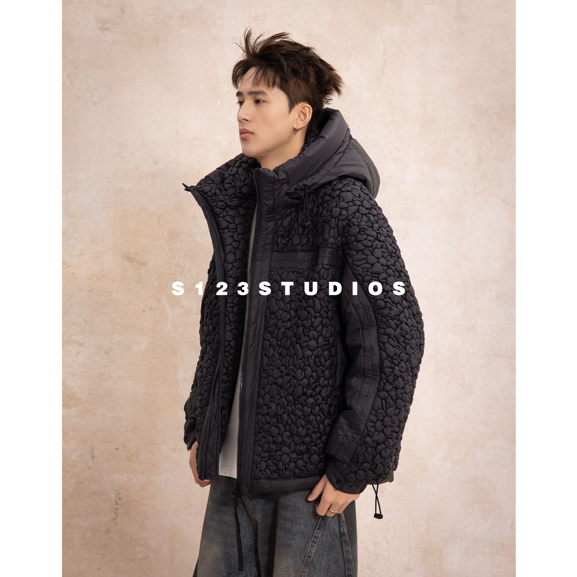 白鹅绒加厚面包服男连帽保暖