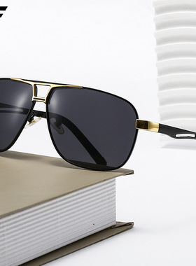 新款变色偏光金属太阳镜男士钓鱼开车防晒时尚双梁大框飞行员墨镜