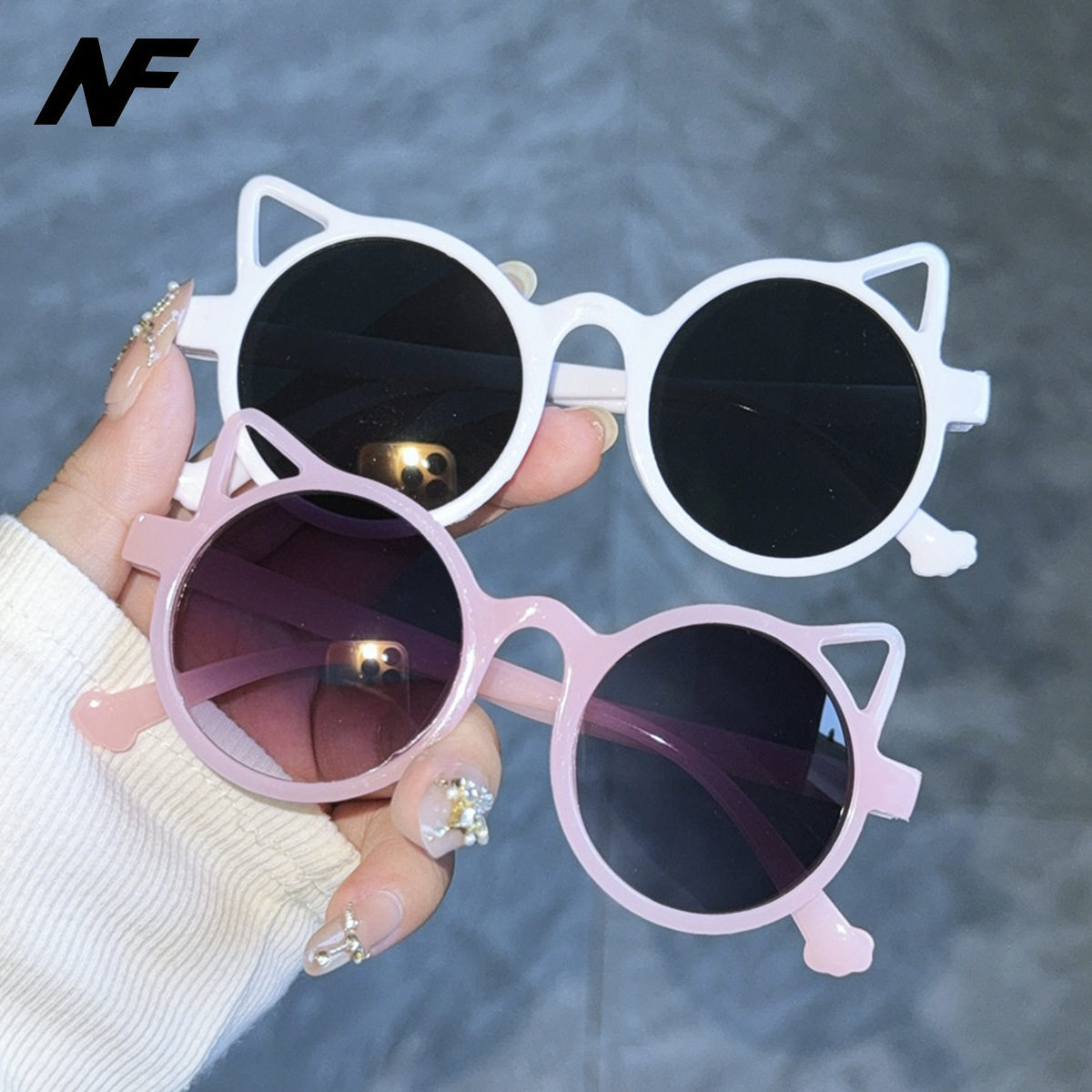 儿童墨镜彩色简约猫耳防紫外线遮阳镜男童女童护眼卡通眼镜太阳镜