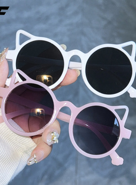 儿童墨镜彩色简约猫耳防紫外线遮阳镜男童女童护眼卡通眼镜太阳镜