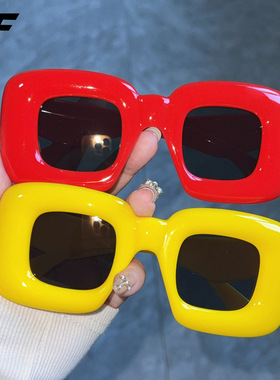 搞怪趣味充气感可爱方形墨镜女网红潮人街拍眼镜男个性太阳镜