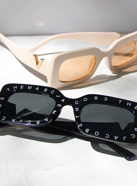 英文方框太阳镜2022新款欧美ins小框嘻哈墨镜 拍照防晒太阳眼镜女