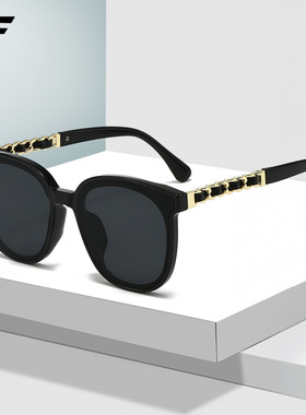 欧美新款链条腿穿皮革太阳眼镜韩系时尚高级感防紫外线墨镜男