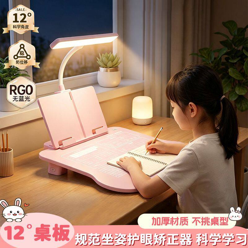 带灯儿童坐姿矫正器小学生防近视防驼背纠正器学习阅读架写字垫板