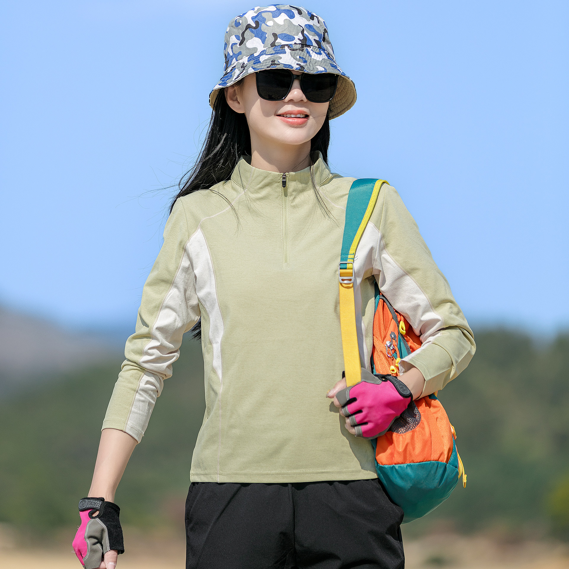 户外速干衣女冰丝长袖速干T恤徒步登山服薄款透气跑步运动上衣夏