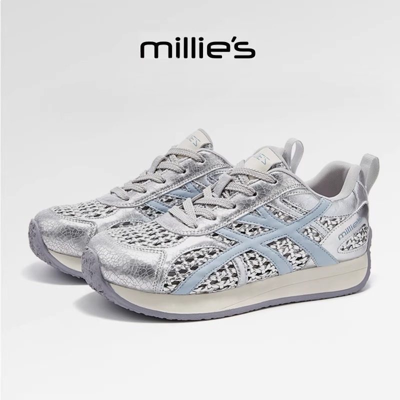 MILLIE'S/妙丽镂空编织德训鞋2025新款夏季百搭透气拼色休闲板鞋,女鞋,德训鞋,淘宝优惠券,粉丝福利购,淘宝优惠卷