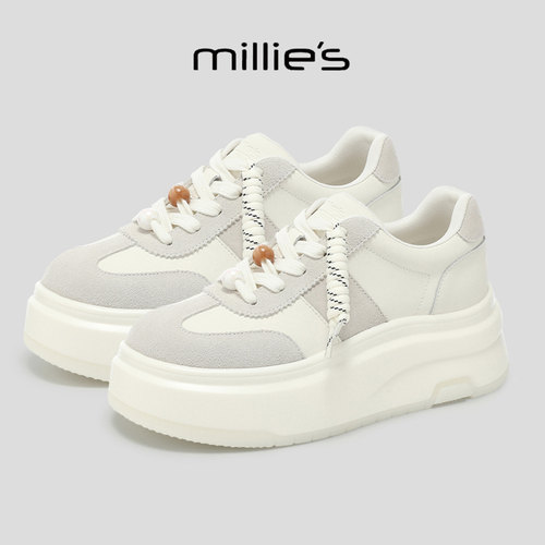 MILLIE'S/妙丽真皮厚底小白鞋