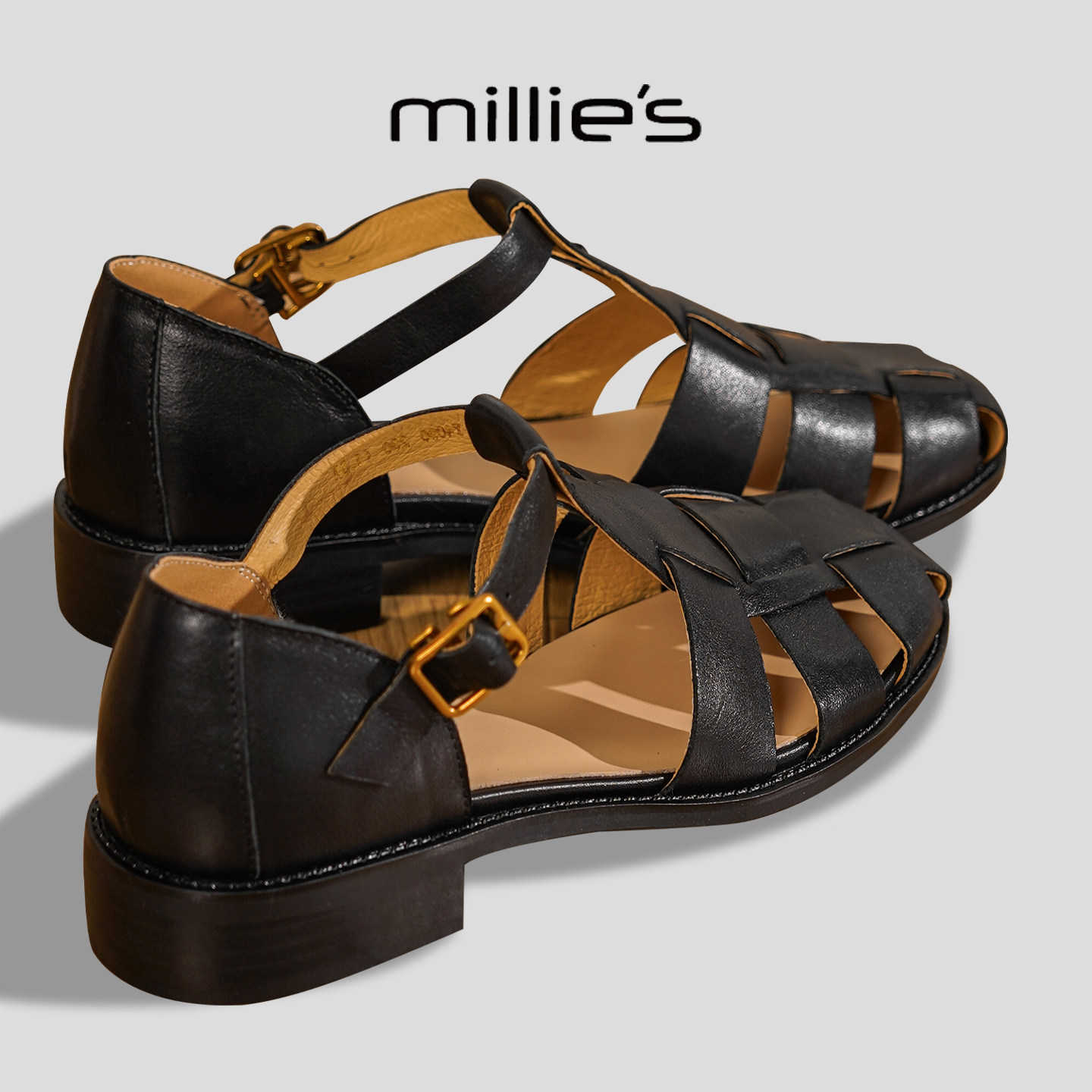 MILLIE'S/妙丽2026春季新款镂空编织平底凉鞋女休闲百搭舒适单鞋