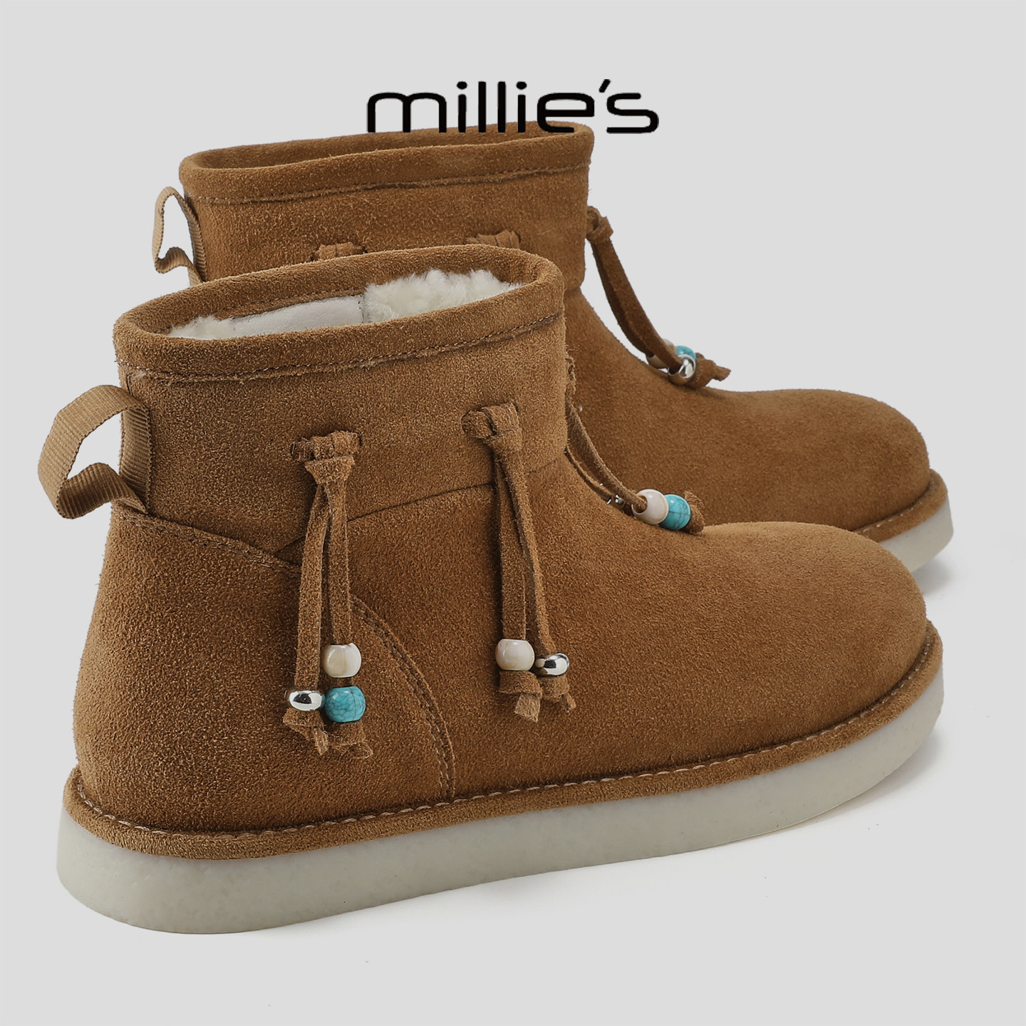 MILLIE'S/妙丽新款加绒雪地靴流苏装饰时尚气质显瘦冬季保暖棉靴,女鞋,时尚雪地靴,淘宝优惠券,粉丝福利购,淘宝优惠卷