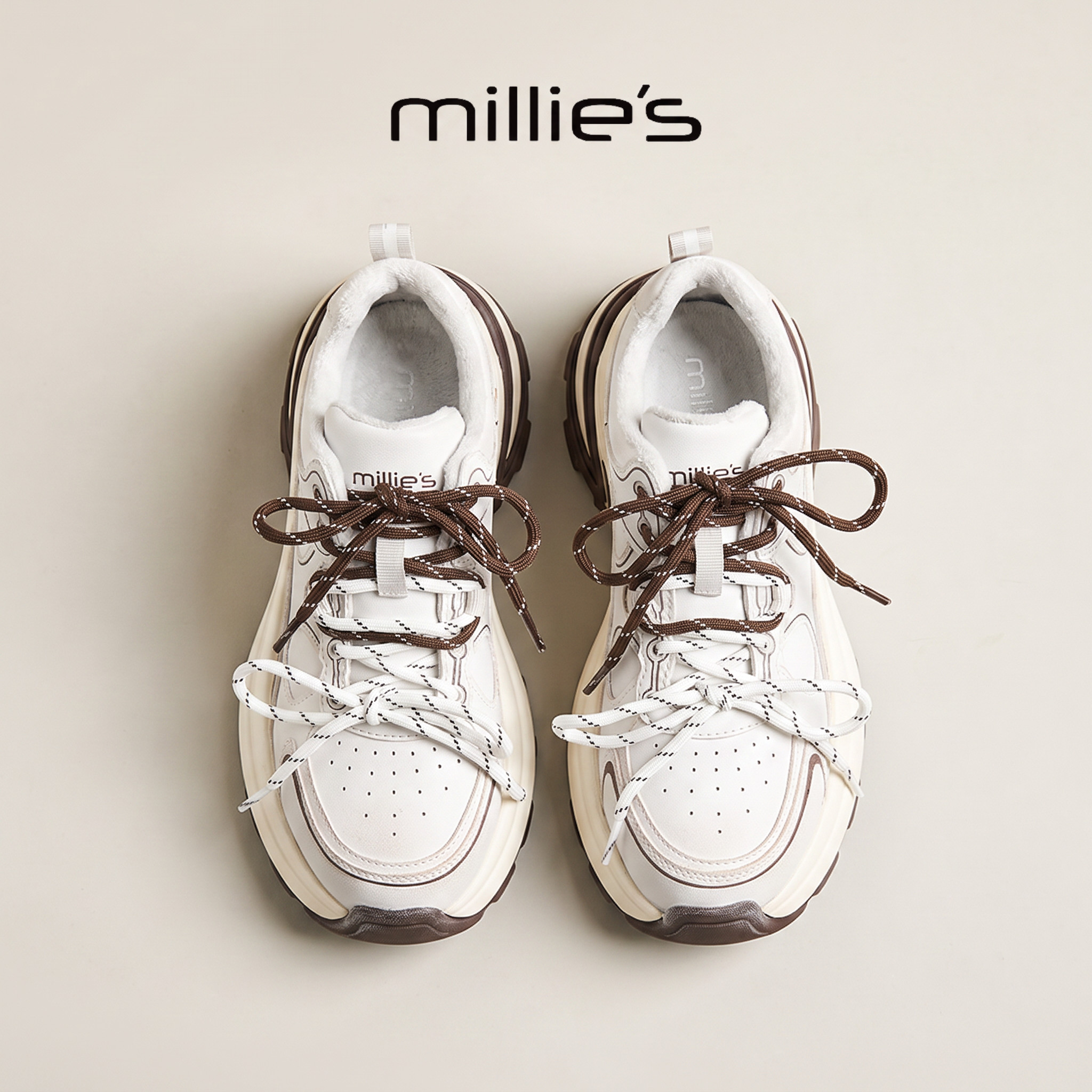 MILLIE'S/妙丽真皮厚底老爹鞋女
