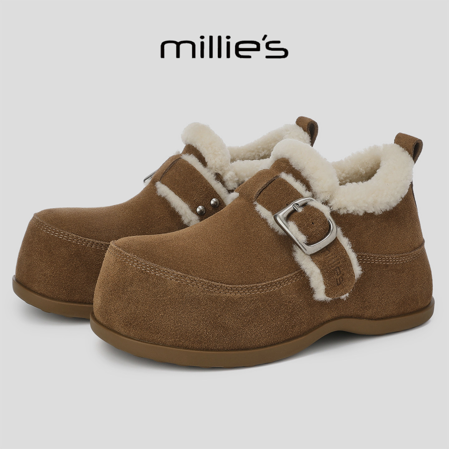 MILLIE'S/妙丽2026冬季加绒保暖勃肯鞋毛茸茸时尚内增高休闲女鞋