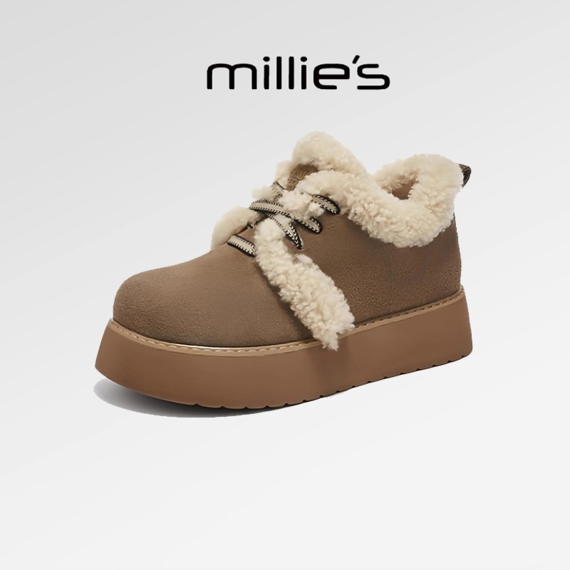 MILLIE'S/妙丽可爱羊毛皮毛一体轻便防滑勃肯鞋保暖加绒板鞋冬季,女鞋,休闲板鞋,淘宝优惠券,粉丝福利购,淘宝优惠卷