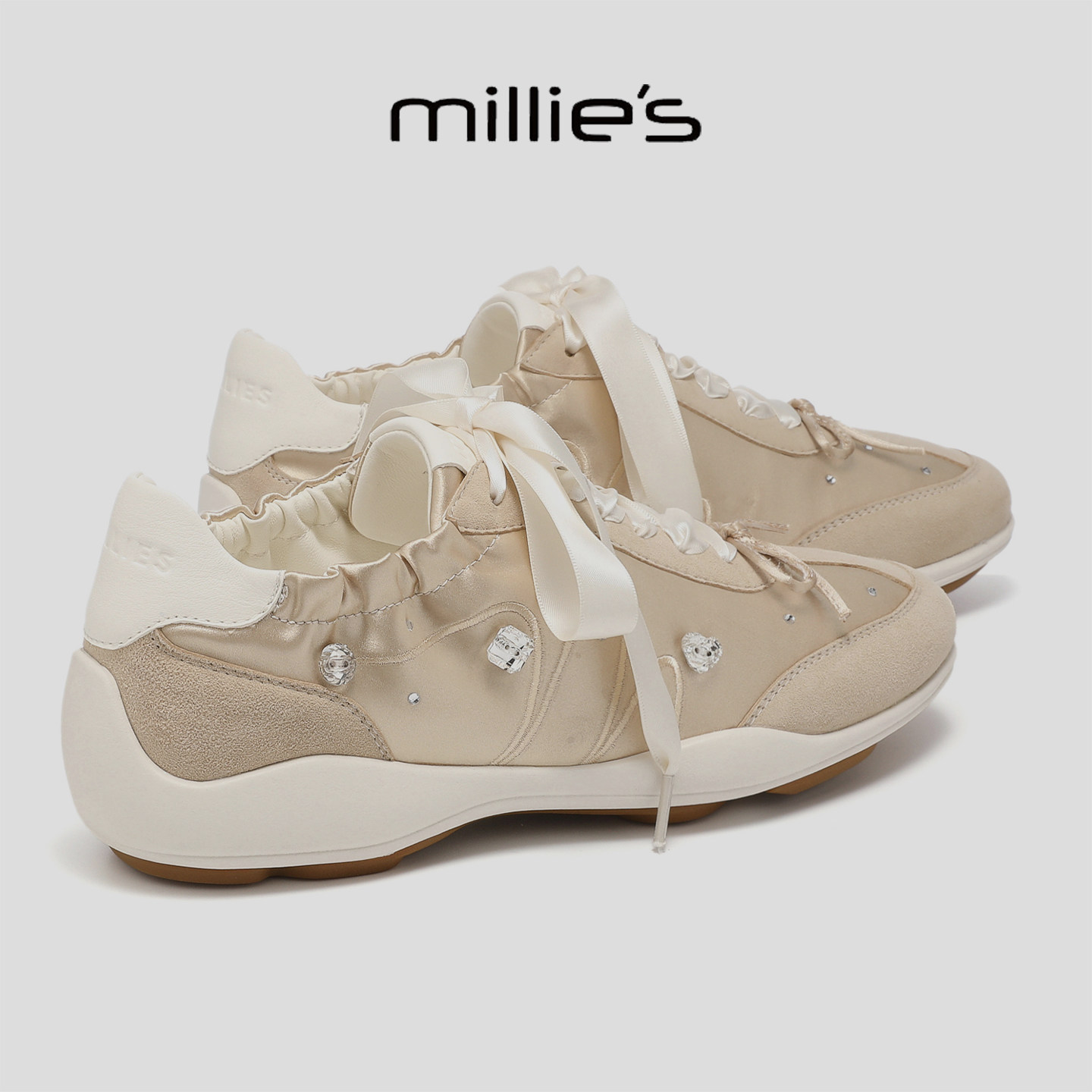 MILLIE'S/妙丽2026新款日常通勤休闲女鞋蝴蝶结装饰丝绸绑带单鞋