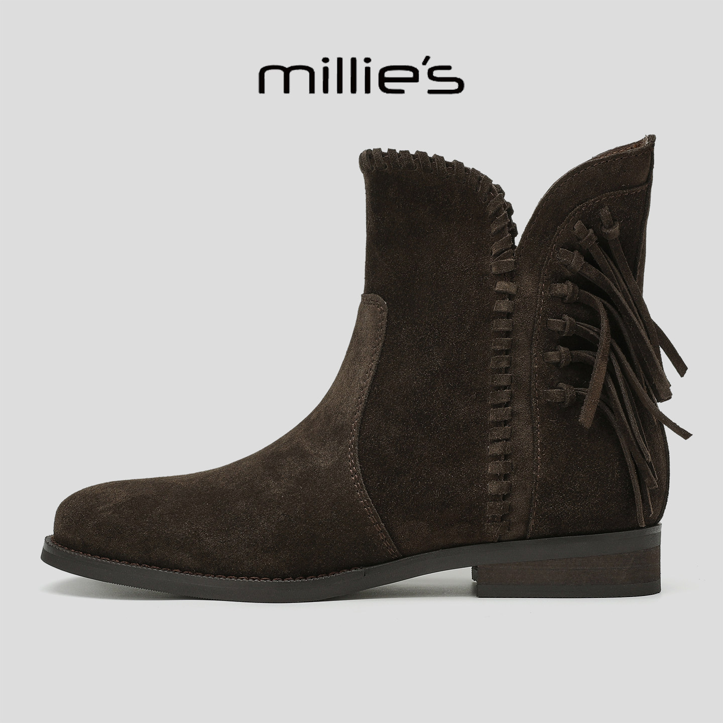MILLIE'S/妙丽流苏磨砂皮女靴