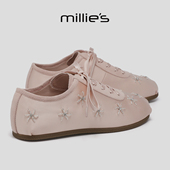 女水钻系带平底舒适百搭单鞋 MILLIE 复古德训鞋 妙丽2026春季 女