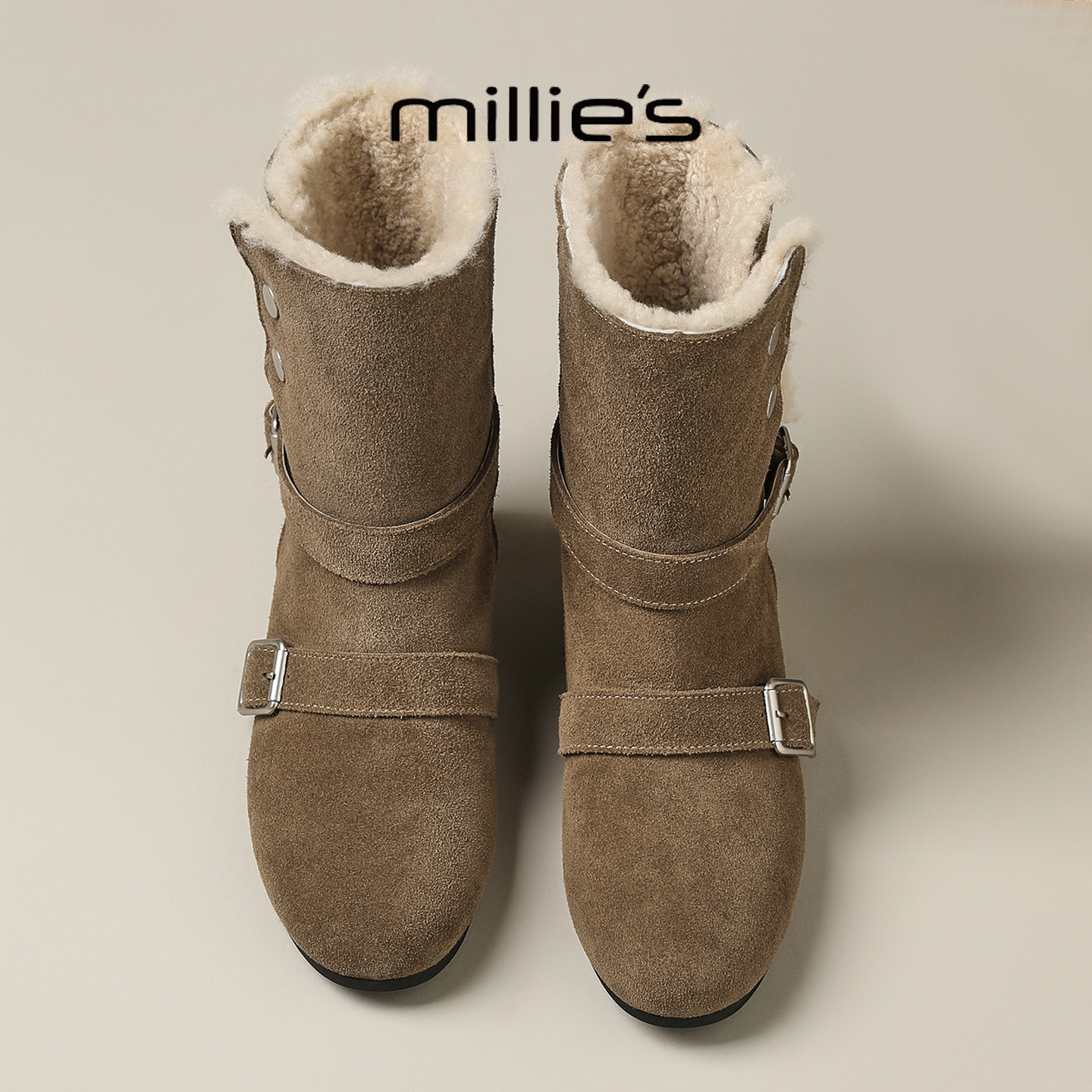 MILLIE'S/妙丽2026新款加绒保暖雪地靴英伦风短靴内增高显瘦棉鞋