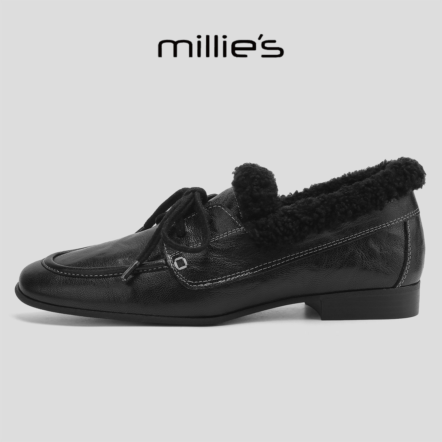 MILLIE'S/妙丽2025冬季加绒保暖一脚蹬毛毛单鞋粗跟不累脚乐福鞋,女鞋,勃肯鞋/软木鞋,淘宝优惠券,粉丝福利购,淘宝优惠卷