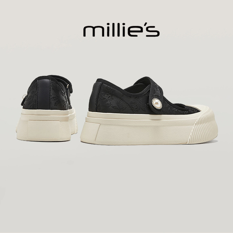 MILLIE'S/妙丽圆头厚底增高 魔术贴时尚女鞋简约百搭春夏浅口单鞋