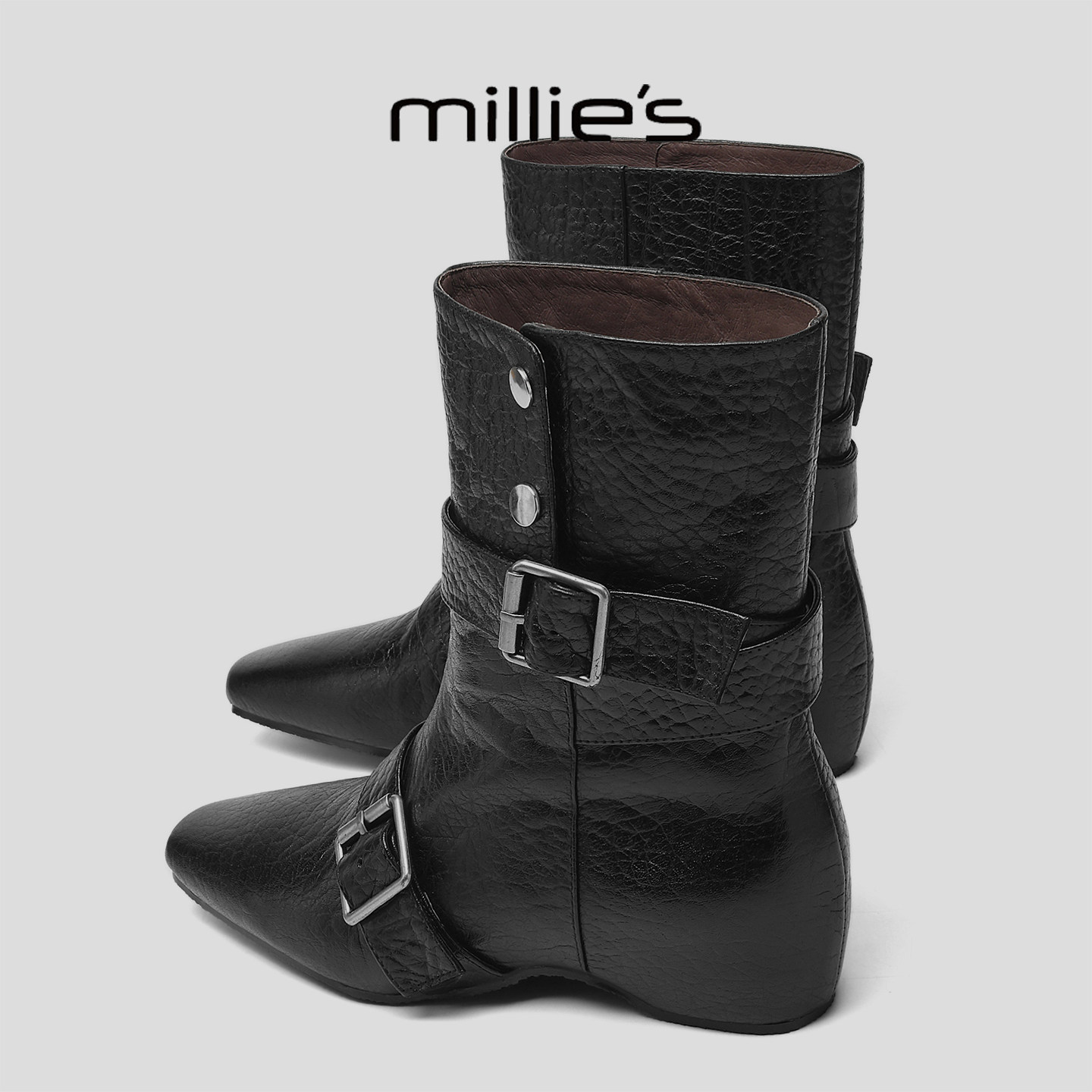 MILLIE'S/妙丽新款时尚百搭女士马丁靴2026厚底增高加绒复古休闲Q