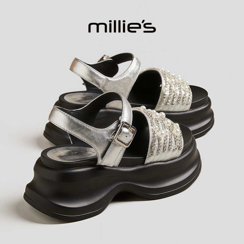 MILLIE'S/妙丽露趾厚底欧美风小众独特别致高级感时尚休闲凉鞋