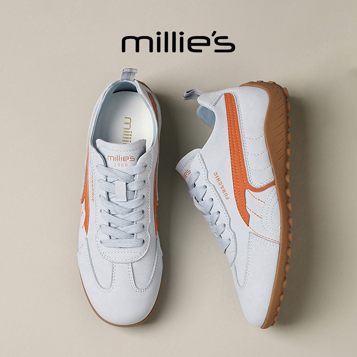MILLIE'S/妙丽蓝色拼色德训鞋女百搭复古休闲运动鞋软底不累脚