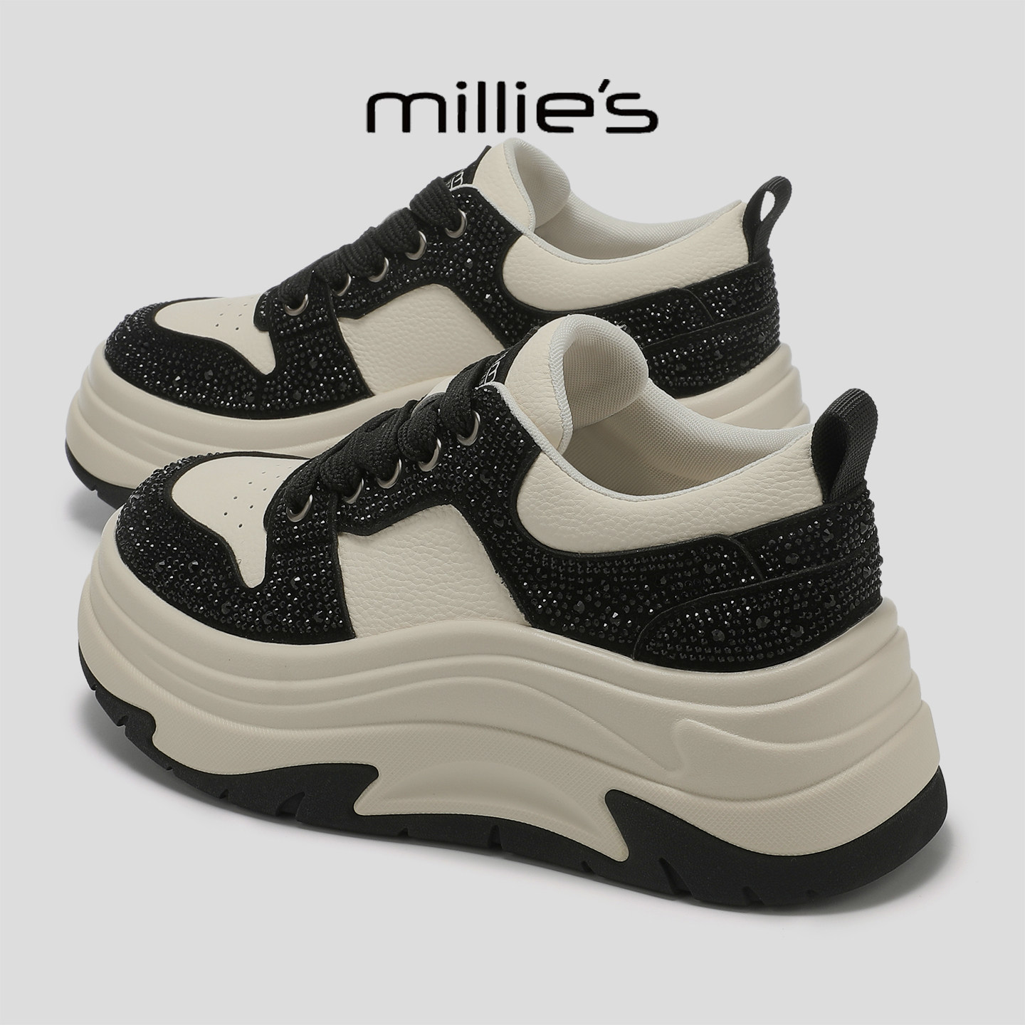 MILLIE'S/妙丽厚底增高小白鞋女2025新款真皮休闲鞋运动松糕板鞋,女鞋,时尚休闲鞋,淘宝优惠券,粉丝福利购,淘宝优惠卷