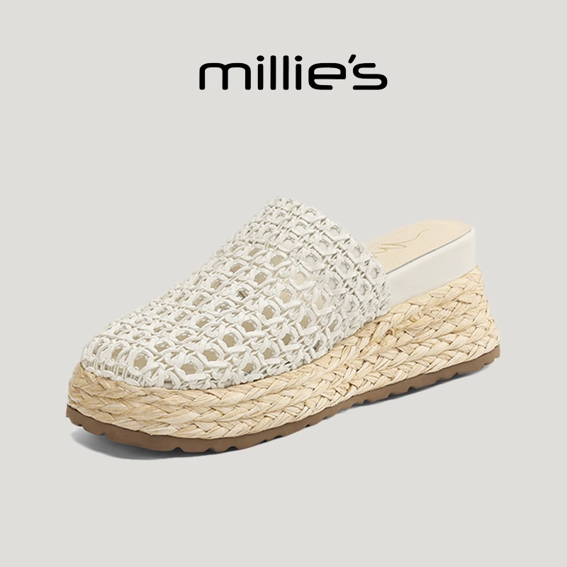 MILLIE'S/妙丽圆头厚底时尚百搭舒适透气不累脚外穿休闲包头凉鞋