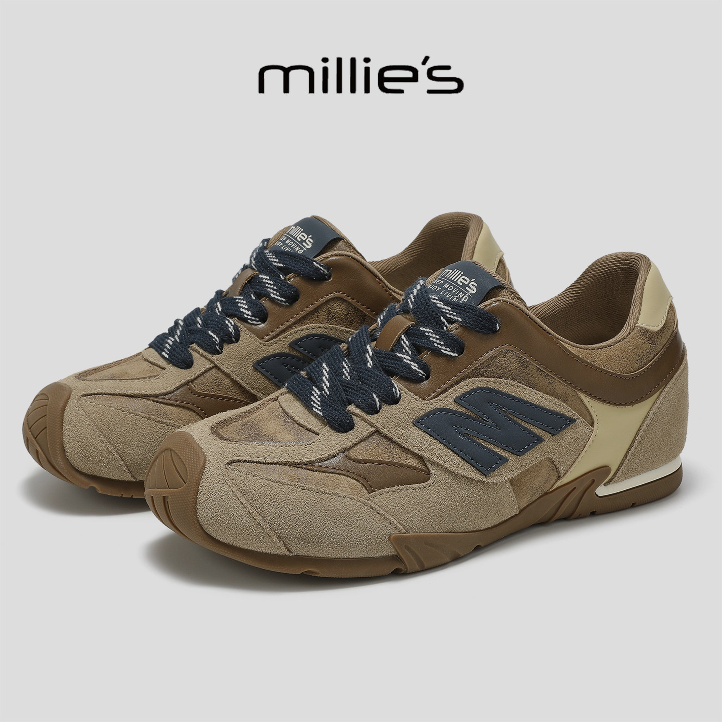 MILLIE'S/妙丽妙丽复古德训鞋女卡其色轻便百搭休闲运动鞋板鞋,女鞋,休闲板鞋,淘宝优惠券,粉丝福利购,淘宝优惠卷