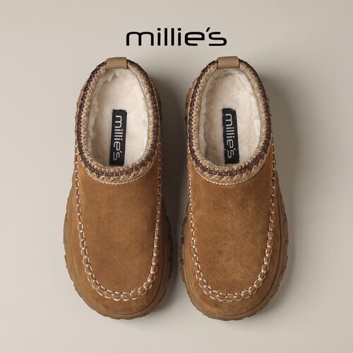 MILLIE'S/妙丽加绒厚底包头拖鞋