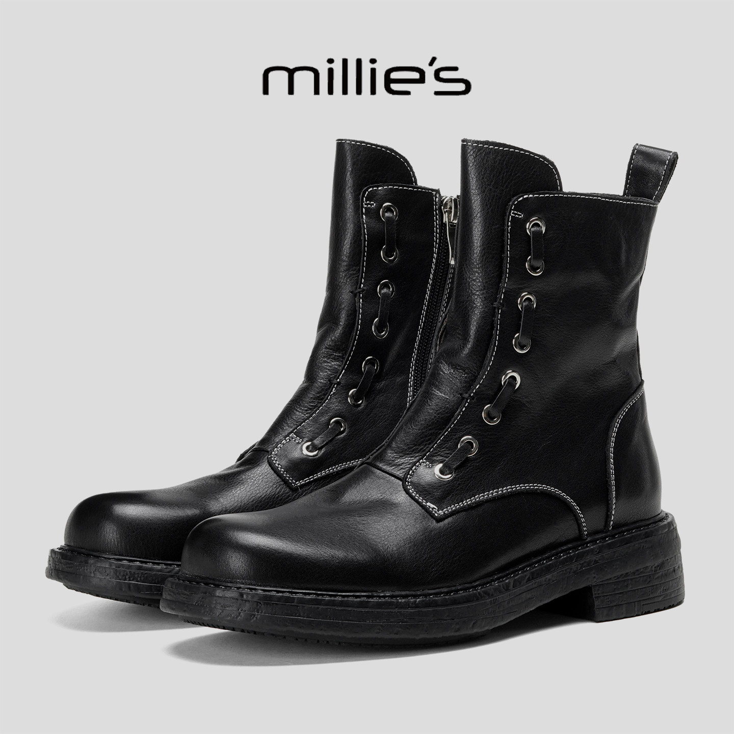 MILLIE'S/妙丽真皮厚底休闲靴